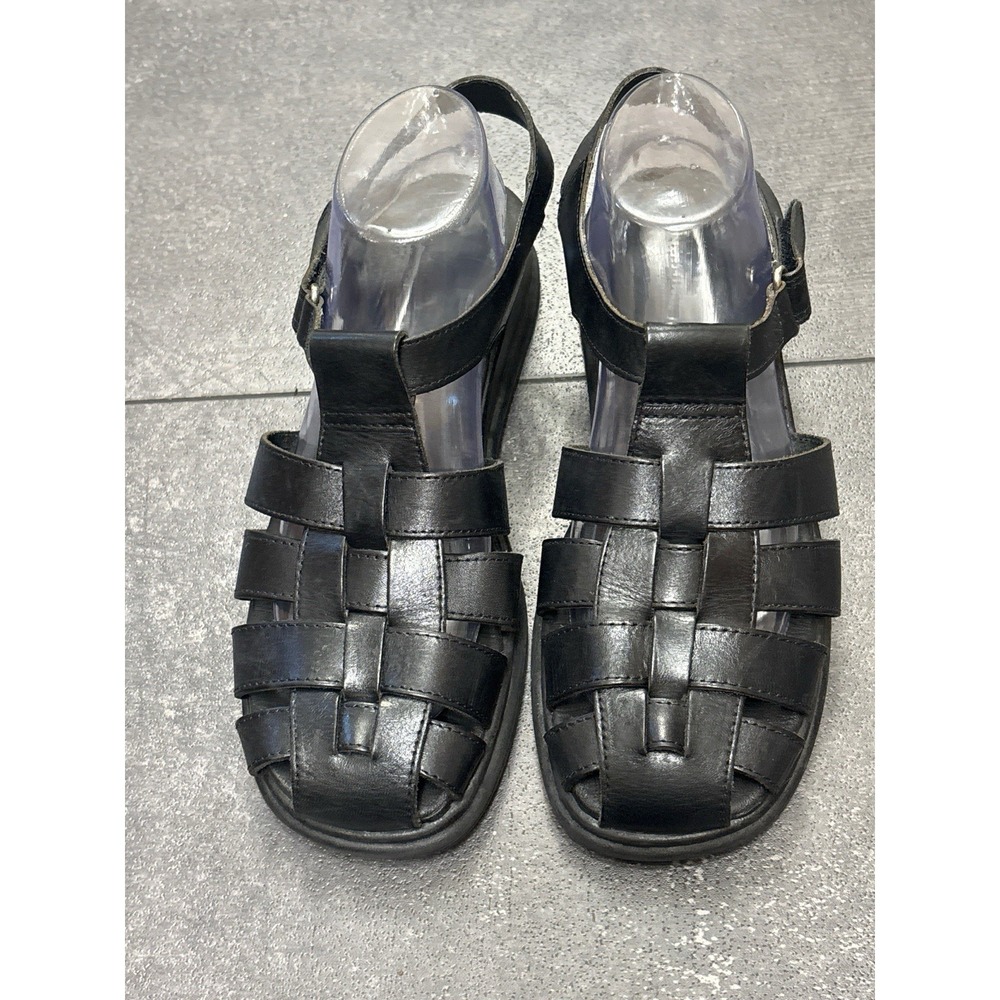 VTG 90s Brazil Black Leather Fisherman Sandal Grunge Size 10 Caged Y2K Gladiator